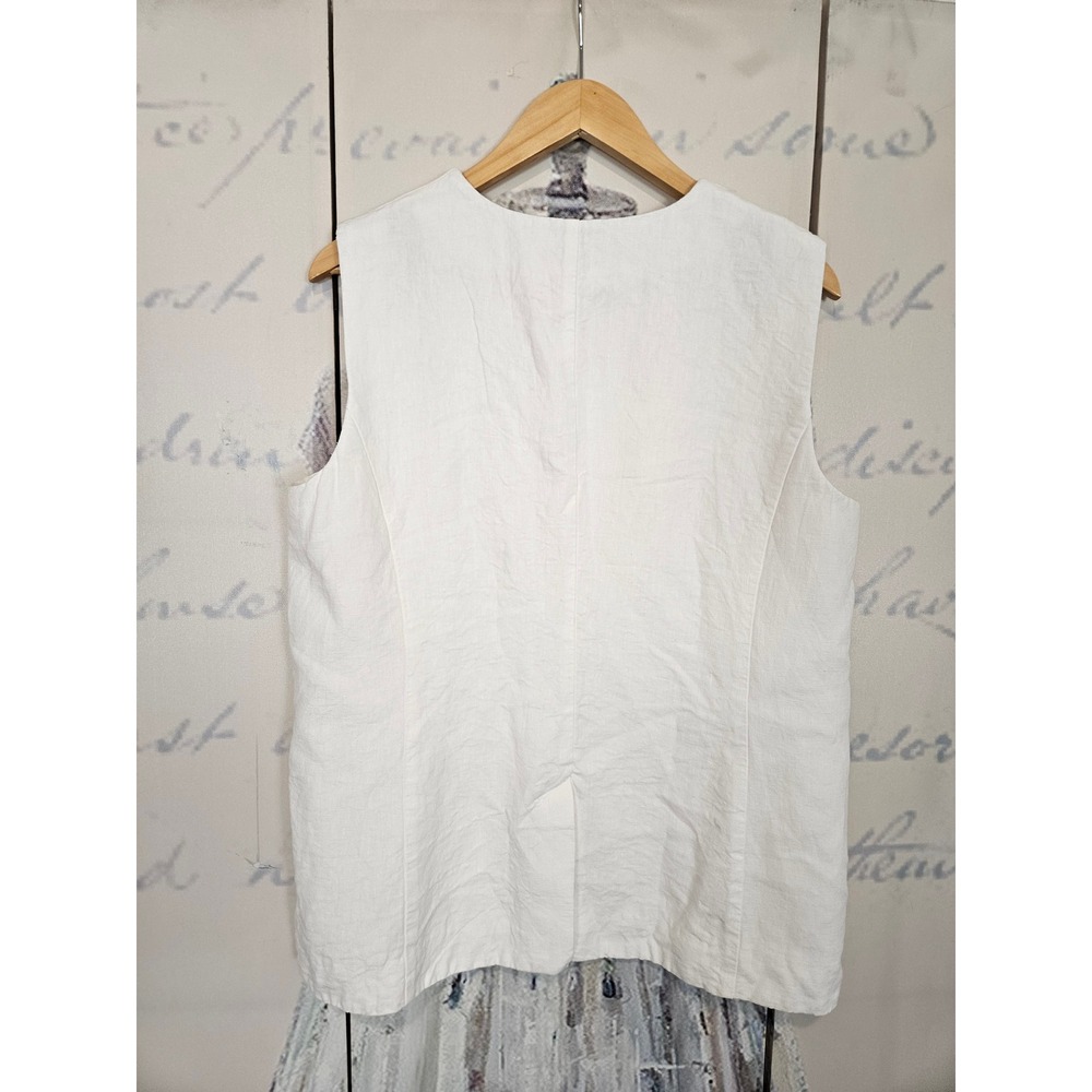 Chico's 100% Linen Vest Size 2 US 12 White Coastal Grandmother Beachy - Picture 2 of 7